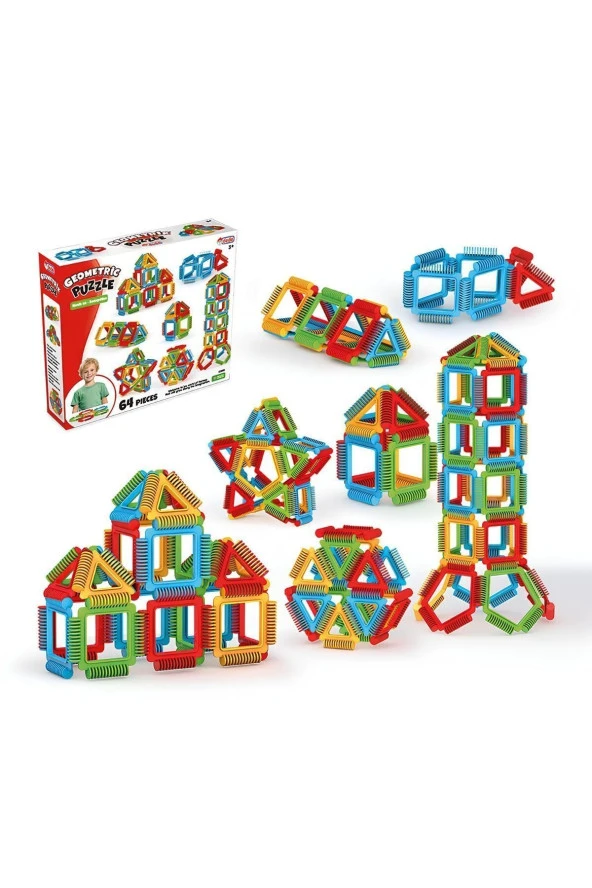 Eğitici Oyuncak Geometrik Puzzle Bloklar 64 Parça Kız Erkek Oyuncak Yapboz ürün görseli 1