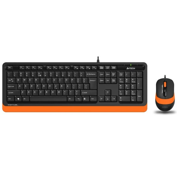 A4 TECH F1010 USB Q Trk Optic Mouse Siyah/Turuncu Standart Klavye - Mouse Set ürün görseli 1