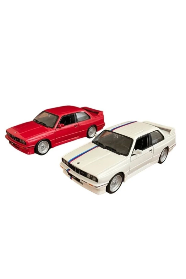 Yeni - New 1988 BMW M3 (E30) İkili Set Red - White 1:24 Ölçek Burago Marka ürün görseli 1