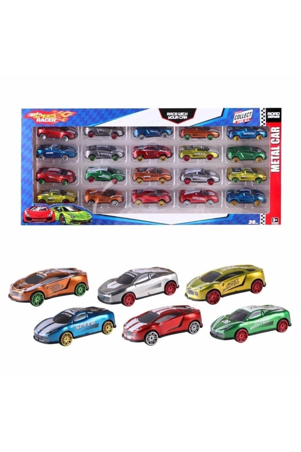 Speed Car 20'li Metal Die-cast Araba Hot Wheels Benzeri Oyuncak Model Araba Seti ürün görseli 1