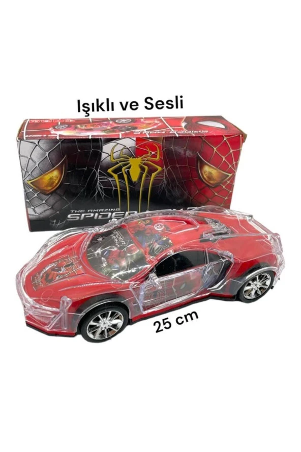 Spiderman Işıklı Sesli Çarp dön Oyuncak Araba 25 cm - Resim 3