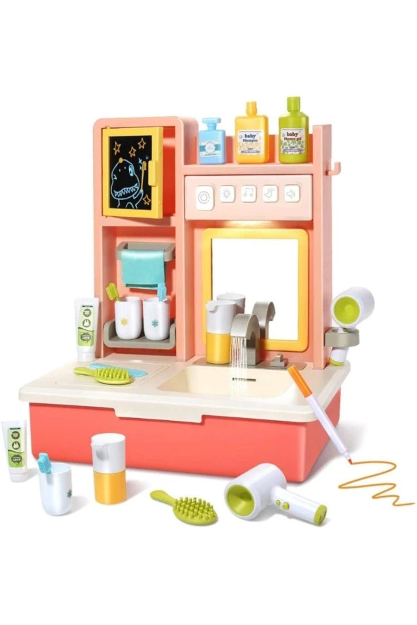 Pembe Modern Banyo Lavabo Set - Müzikli Işıklı Eğitici Lavabo Oyuncak - Öğretici Gelişim Oyuncağı ürün görseli 1