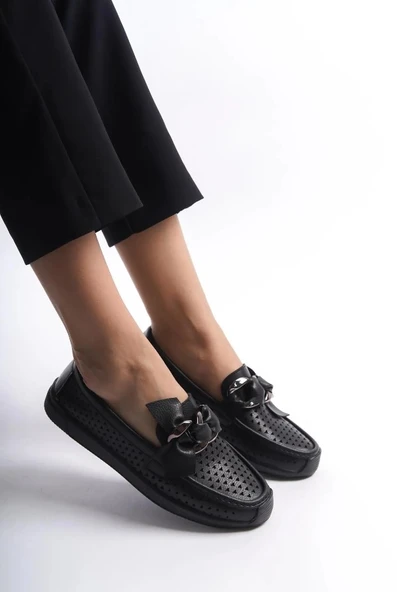 Feles Delikli Loafer Kadın Babet - Resim 12