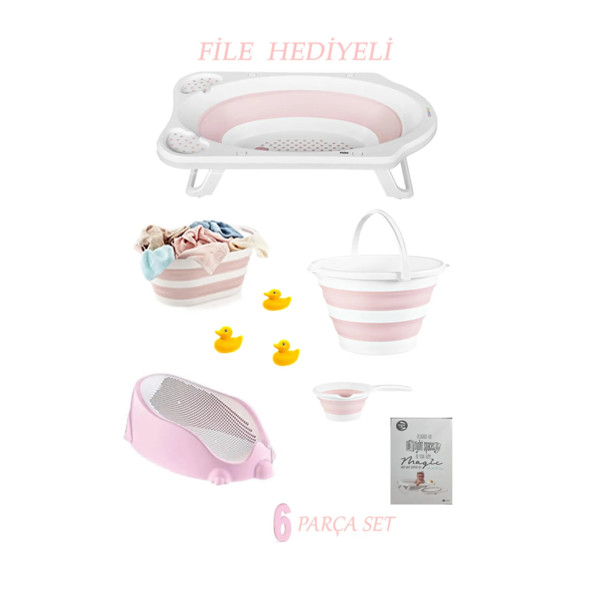 6'lı Bebek Küvet Set (FİLELİ) CM-6 Parça Bebek Banyo Seti Pembe ürün görseli 1