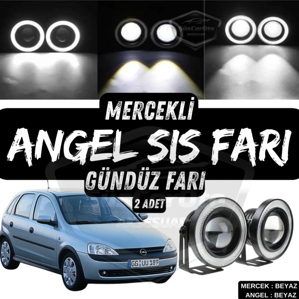 Opel Corsa C 2000-2006 Uyumlu Üniversal Mercekli Angel Sis Farı Metal Su Geçirmez 76 mm Beyaz Halkalı Gündüz Farı Angel Eyes 2 Adet ürün görseli 1