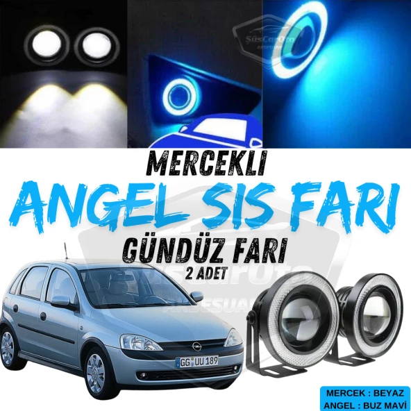 Opel Corsa C 2000-2006 Uyumlu Üniversal Mercekli Angel Sis Farı Metal Su Geçirmez 76 mm Buz Mavi Halkalı Gündüz Farı Angel Eyes 2 Adet ürün görseli 1
