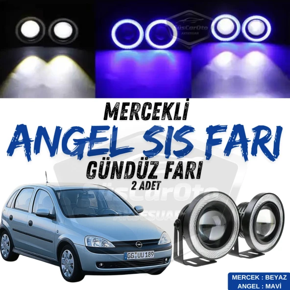 Opel Corsa C 2000-2006 Uyumlu Üniversal Mercekli Angel Sis Farı Metal Su Geçirmez 76 mm Mavi Halkalı Gündüz Farı Angel Eyes 2 Adet ürün görseli 1