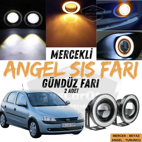 Opel Corsa C 2000-2006 Uyumlu Üniversal Mercekli Angel Sis Farı Metal Su Geçirmez 76 mm Turuncu Halkalı Gündüz Farı Angel Eyes 2 Adet ürün görseli 1