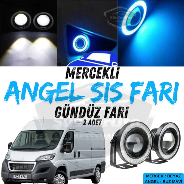 Peugeot Boxer Uyumlu Üniversal Mercekli Angel Sis Farı Metal Su Geçirmez 76 mm Buz Mavi Halkalı Gündüz Farı Angel Eyes 2 Adet ürün görseli 1