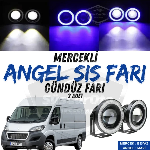 Peugeot Boxer Uyumlu Üniversal Mercekli Angel Sis Farı Metal Su Geçirmez 76 mm Mavi Halkalı Gündüz Farı Angel Eyes 2 Adet ürün görseli 1
