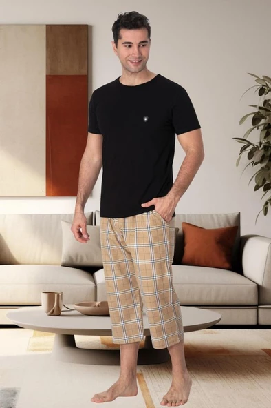 Mecit 2912 Siyah Ekoseli Erkek Büyük Beden Kapri Pijama Takımı ürün görseli 1