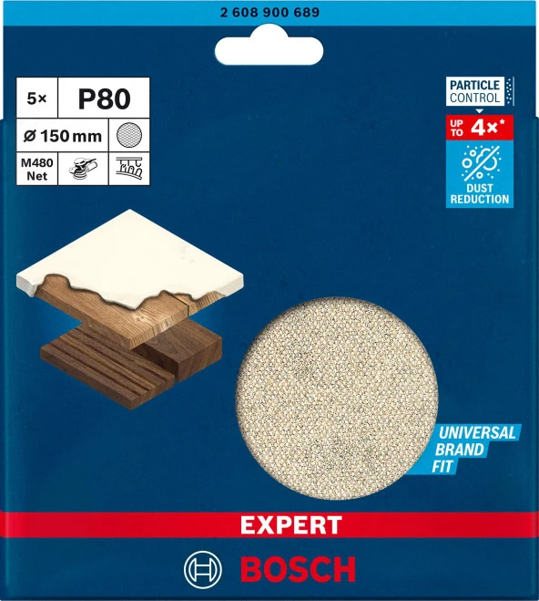 Bosch EXPERT M480 Ağ Zımpara 150mm 80 Kum 5'li ürün görseli 1