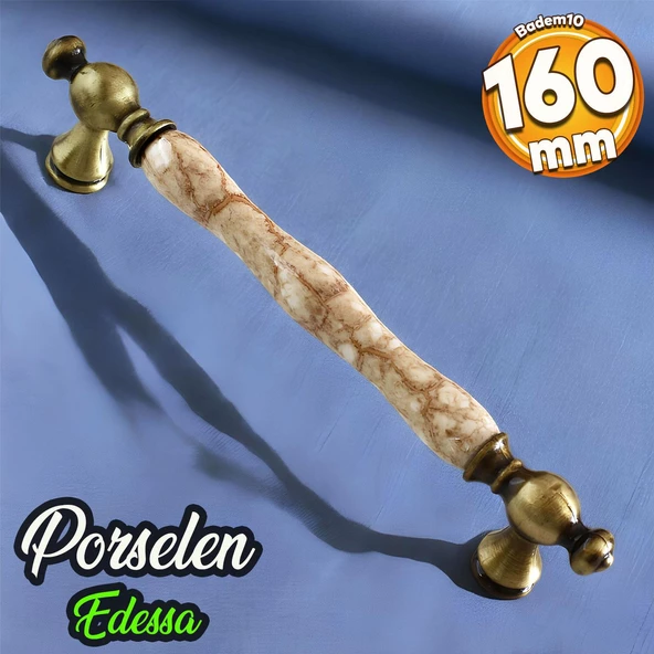Edessa Gerçek Porselen Kahve Eskitme Antik Sarı 160 mm Mobilya Mutfak Dolap Kulpu Kulbu Kulpları ürün görseli 1