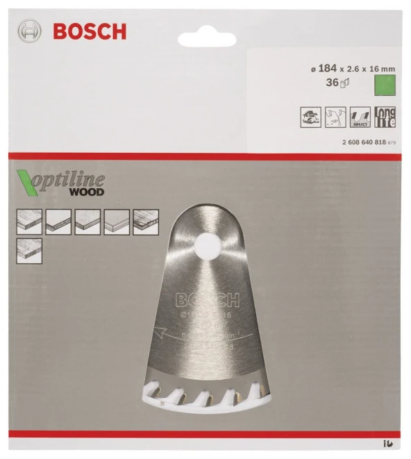 Bosch - Optiline Serisi Ahşap için Daire Testere Bıçağı 184*16 mm 36 Diş ürün görseli 1