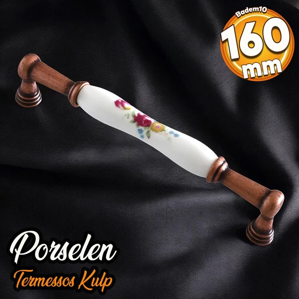 Termessos Gerçek Porselen Eskitme Antik Bakır 160 mm Mobilya Mutfak Dolap Kulpu Kulbu Kulpları ürün görseli 1