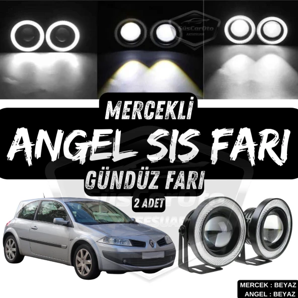 Renault Megane 2 2003-2008 Uyumlu Üniversal Mercekli Angel Sis Farı Metal Su Geçirmez 76 mm Beyaz Halkalı Gündüz Farı Angel Eyes 2 Adet ürün görseli 1