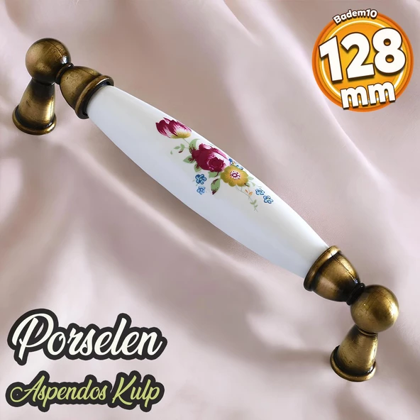 Aspendos Gerçek Porselen Eskitme Antik Sarı 128 mm Mobilya Mutfak Dolabı Dolap Kulpu Kulbu Kulpları ürün görseli 1