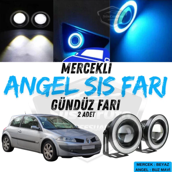 Renault Megane 2 2003-2008 Uyumlu Üniversal Mercekli Angel Sis Farı Metal Su Geçirmez 76 mm Buz Mavi Halkalı Gündüz Farı Angel Eyes 2 Adet ürün görseli 1