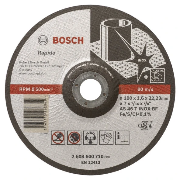 Bosch - 180*1,6mm Expert Serisi Bombeli Inox (Paslanmaz Çelik) Kesme Diski (Taş) - Rapido ürün görseli 1