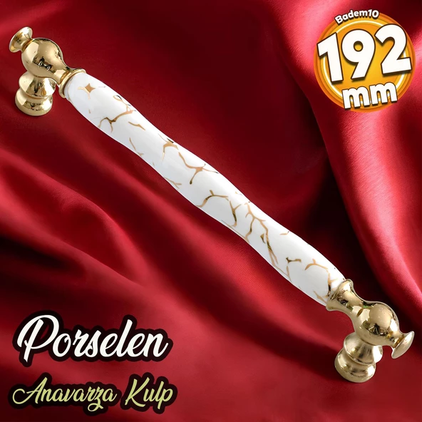 Anavarza Gerçek Porselen Gold Beyaz 192 mm Mobilya Mutfak Kulp Çekmece Dolap Kulplar Kulpu Kulbu ürün görseli 1