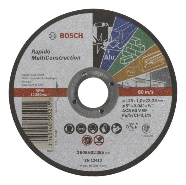 Bosch - 125*1,0 mm Çoklu Malzemelerde Kullanım İçin Düz Kesme Diski (Taş) ürün görseli 1