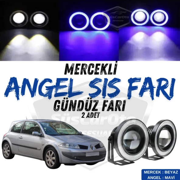 Renault Megane 2 2003-2008 Uyumlu Üniversal Mercekli Angel Sis Farı Metal Su Geçirmez 76 mm Mavi Halkalı Gündüz Farı Angel Eyes 2 Adet ürün görseli 1