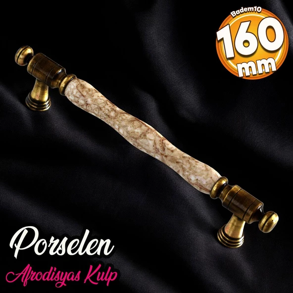 Afrodisyas Gerçek Porselen Eskitme Antik Kahve 160 mm Mobilya Mutfak Dolap Kulpu Kulbu Kulpları ürün görseli 1