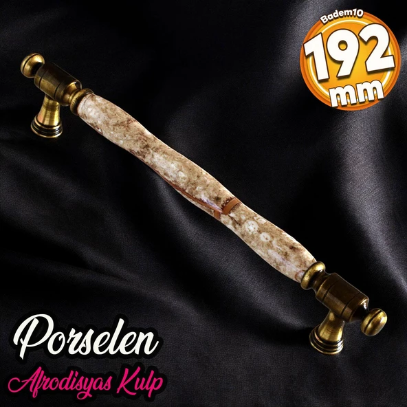 Afrodisyas Gerçek Porselen Eskitme Antik Kahve 192 mm Mobilya Mutfak Dolap Kulpu Kulbu Kulpları ürün görseli 1