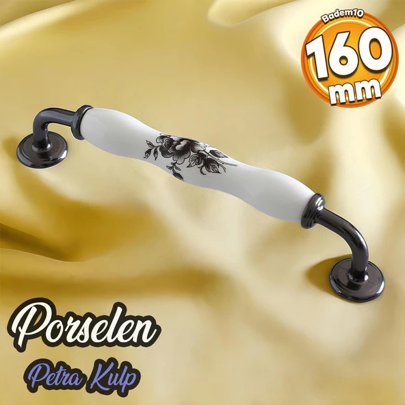 Petra Gerçek Porselen Beyaz Füme 160 mm Mobilya Mutfak Kulp Çekmece Dolap Kulplar Kapak Kulpu Kulbu ürün görseli 1