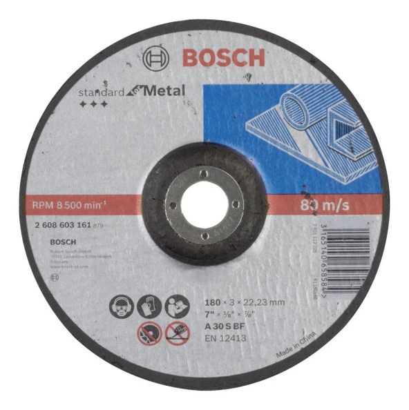 Bosch - 180*3,0 mm Standard Seri Bombeli Metal Kesme Diski (Taş) ürün görseli 1