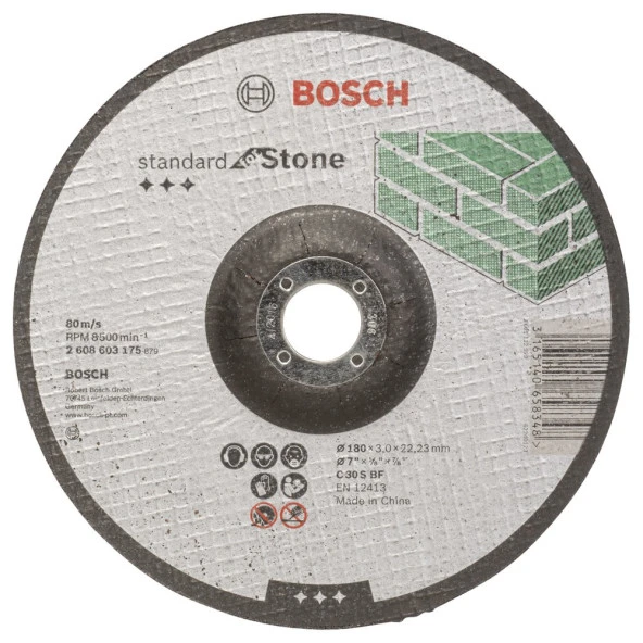 Bosch - 180*3,0 mm Standard Seri Bombeli Taş Kesme Diski (Taş) ürün görseli 1