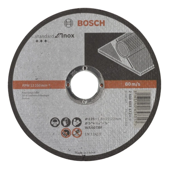 Bosch - 125*1,6 mm Standard Seri Düz Inox (Paslanmaz Çelik) Kesme Diski (Taş) ürün görseli 1