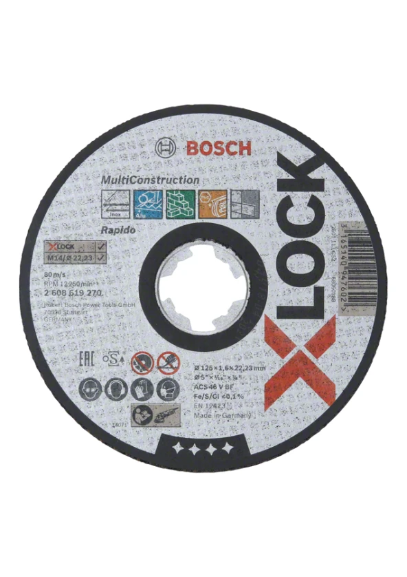 Bosch - X-LOCK - 125*1,6 mm Çoklu Malzemelerde Kullanım İçin Düz Kesme Diski (Taş) ürün görseli 1