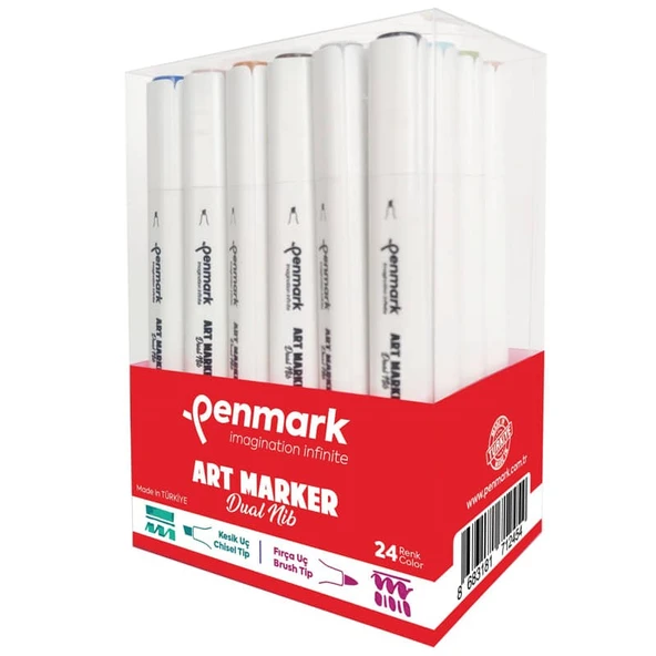 Penmark Art Marker Dual Nib Fırça Uç + Kesik Uç 24 Renk Set (Yerli Üretim) ürün görseli 1