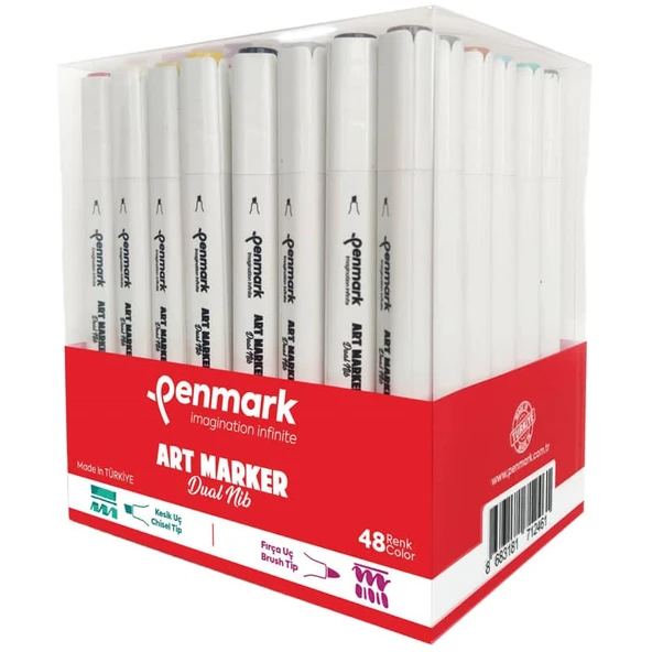 Penmark Art Marker Dual Nib Fırça Uç + Kesik Uç 48 Renk Set (Yerli Üretim) ürün görseli 1