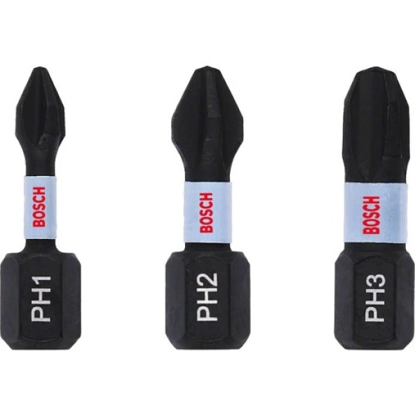Bosch - Impact Control Serisi Vidalama Ucu PH*25 mm 3'lü Set (PH1/2/3) ürün görseli 1