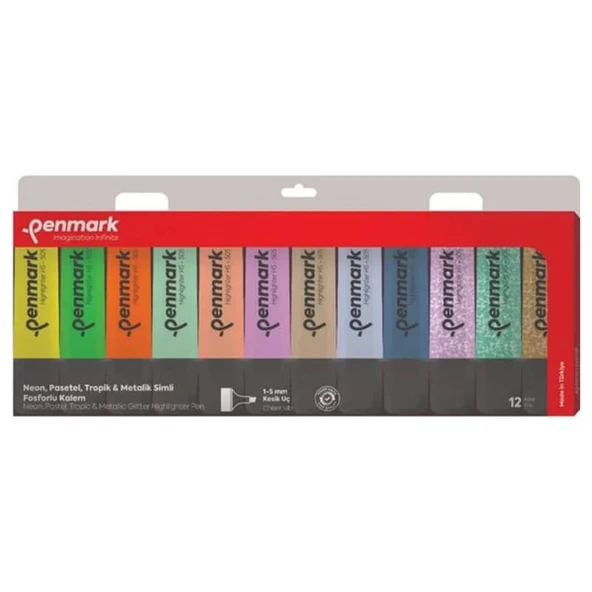 Penmark Fosforlu Kalem 12 Renk Set 3 NEON + 3 PASTEL + 3 TROPİK + 3 SİMLİ ürün görseli 1