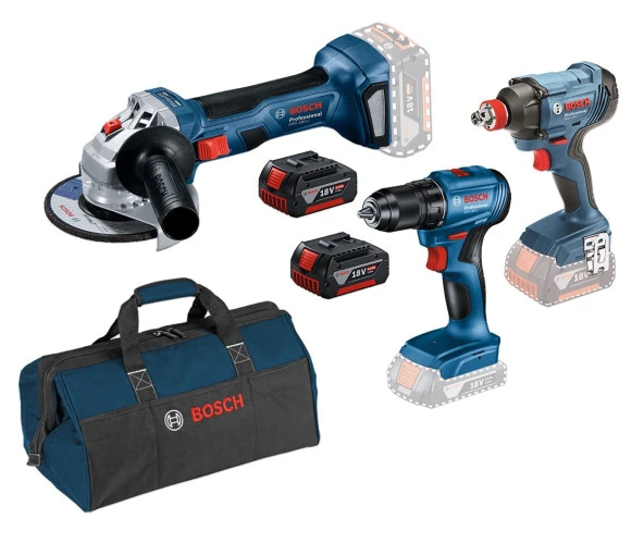 Bosch Gsr 185 + Gdx 180 + Gws 180 2X4ah Akülü Çantalı Vidalama Ve Taşlaşma Seti ürün görseli 1