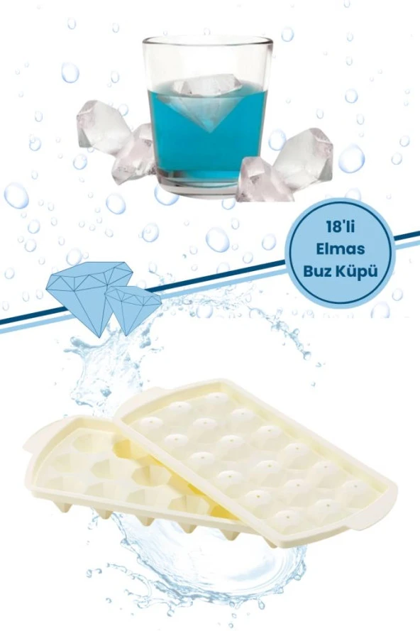 Pratik Kapaklı 18 Bölmeli Elmas Şekil Buz Kalıbı Diamond Ice Elmas Buz Kalıbı ürün görseli 1