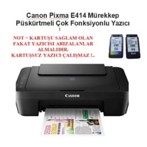 YAZICI KABLOSU HEDİYELİ !..Canon Pixma E414 Çok Fonksiyonlu Yazıcı-(SIFIR-Kartuşsuz) Mürekkep Püskürtmeli Yazıcı ürün görseli 1