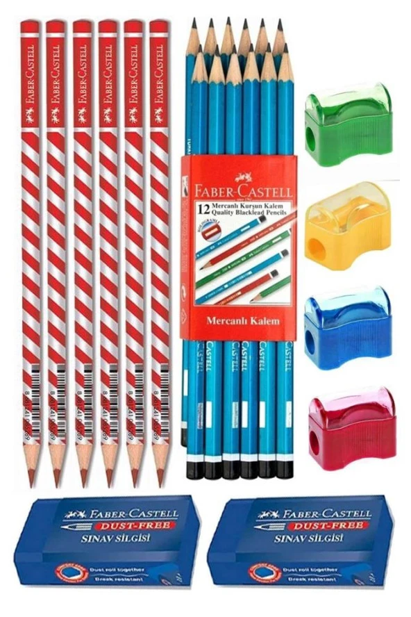 Faber Castell Siyah Kurşun Kalem 12 Adet Kırmızı Başlık Kalemi 6 Adet Sınav Silgisi 2 Adet Kalemtraş 4 Adet ürün görseli 1