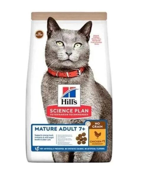 Hill's Tahılsız Mature Adult +7 Tavuklu Yaşlı Kedi Maması 1,5 KG Açık Mama ürün görseli 1