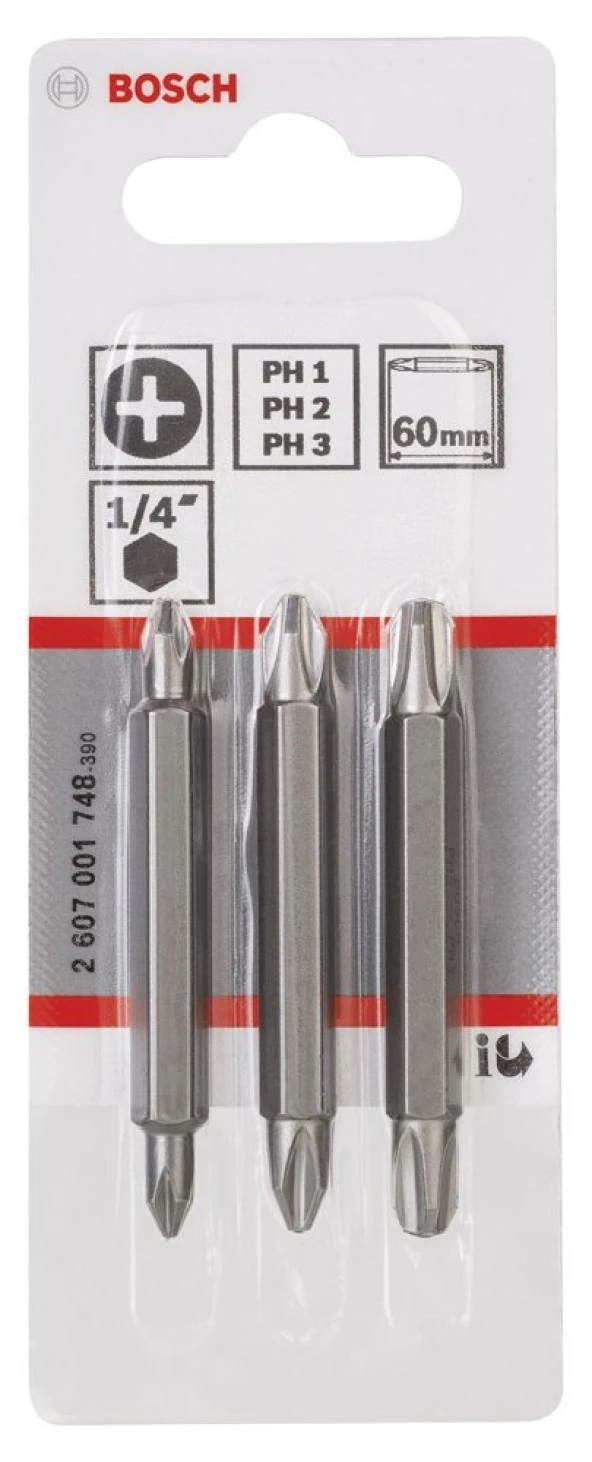 Bosch - Çift Taraflı Vidalama ucu PH1/2/3*60 mm 3'lü - Resim 2