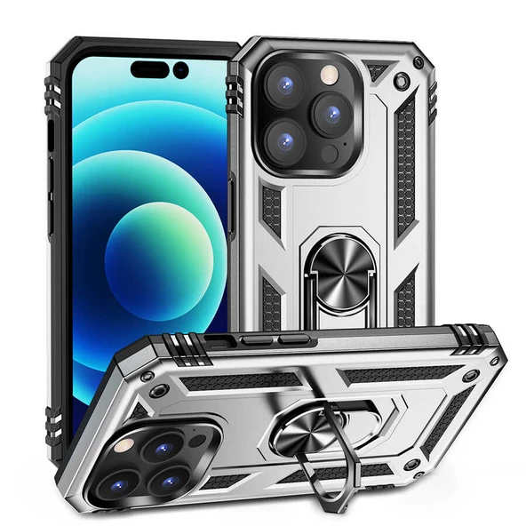 iPhone 14 Pro Kılıf Vega Tank Sert Yüzüklü Standlı Zırh Koruma Kapak ürün görseli 1