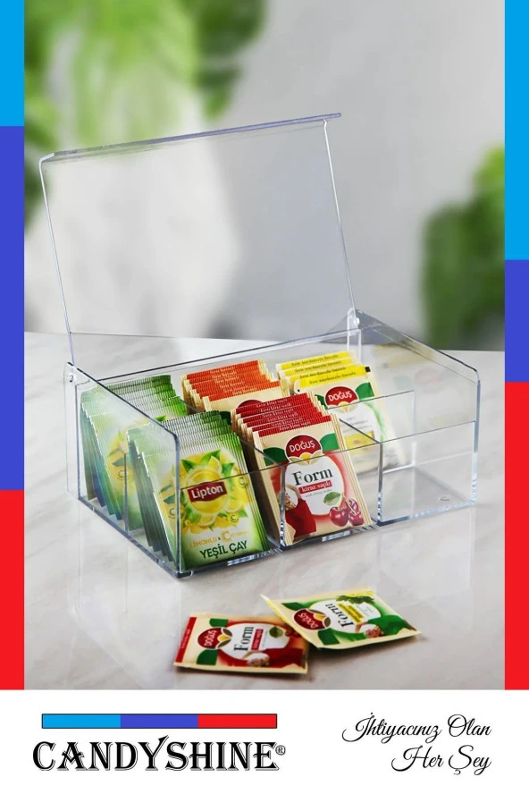 Lüx Diamond Premium Kapaklı 6 Bölmeli Dikdörtgen Mika Poşet Çay Standı Takı Mücevher Düzenleyici ürün görseli 1
