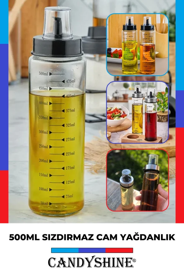 Sızdırmaz Premium Cam Yağlık Damlatmaz Şık Cam Yağdanlık Akıtmaz Lüx Cam Yağ Sirke Şişesi 500 ml ürün görseli 1