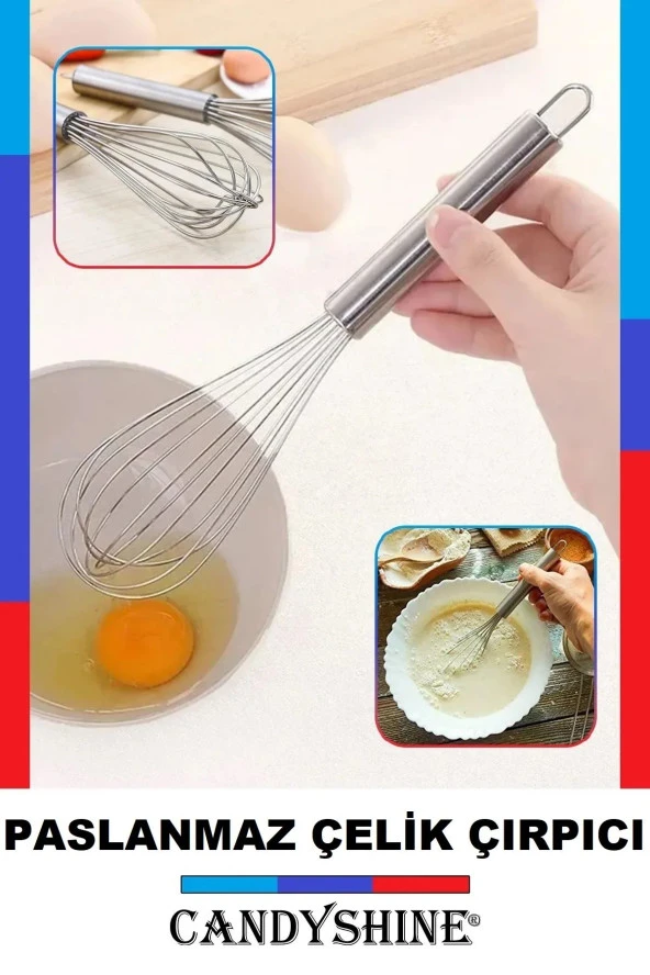 Paslanmaz Çelik Çırpıcı Krom Metal Saplı Lüx Çırpıcı Yumurta Süt Karıştırıcı Hamur Çırpıcı ürün görseli 1