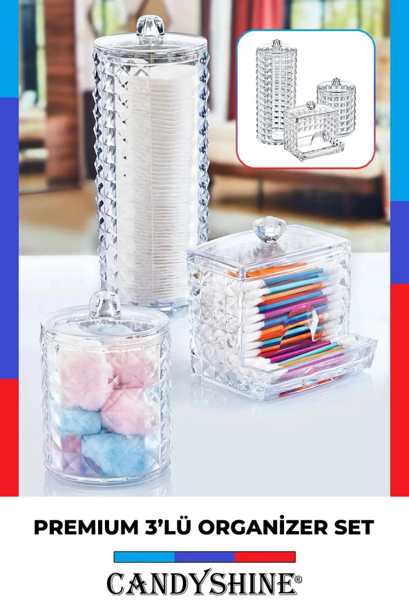 Diamond Premium 3'lü Set Makyaj Organizeri Modern 3'lü Kozmetik Düzenleyici Set Şık Organizer ürün görseli 1
