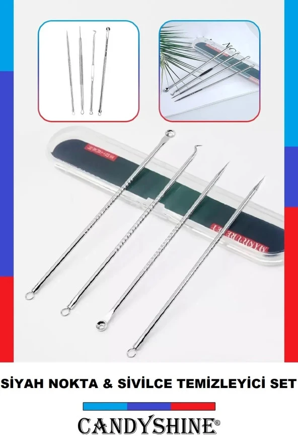 Siyah Nokta Sivilce Akne Temizleme Aleti Komedon 4 Parça Paslanmaz Çelik Hijyenik Saklama Kutulu ürün görseli 1