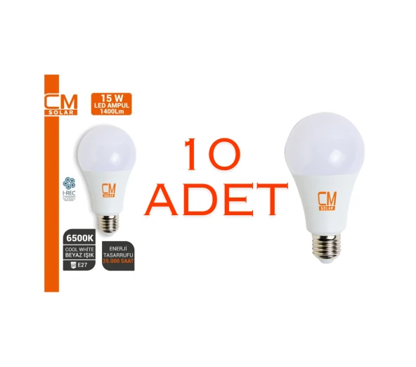 CMSOLAR 15W E27 DUY 6500K BEYAZ IŞIK LED EV AMPULÜ 10'LU PAKET ürün görseli 1